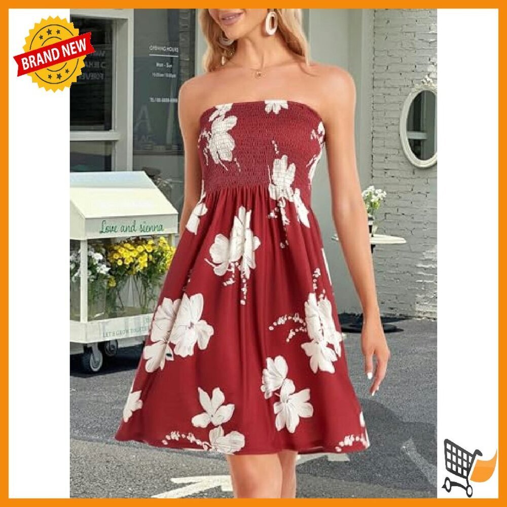 Strapless Boho Floral Sundress, Lightweight Summer Dress, Beach Cover Up - Picture 4 of 8